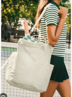 AWAY Travel Crossbody Tote Bag Beige Nylon Multi Pocket Shoulder Bag Everyday